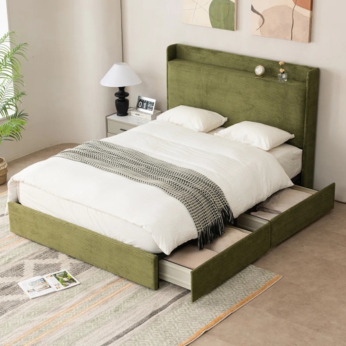 Used Green Fabric Full Bed with Storage for sale on AptDeco