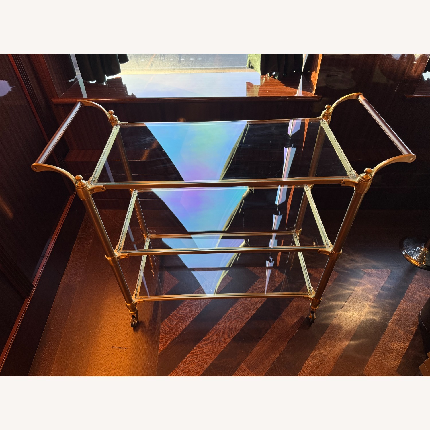 Williams Sonoma Beckett Gold Glass Bar Cart - image-4