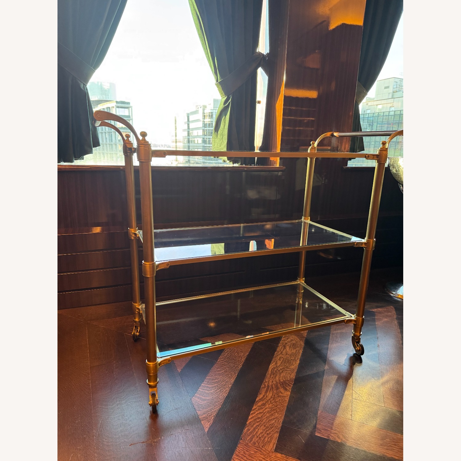 Williams Sonoma Beckett Gold Glass Bar Cart - image-3