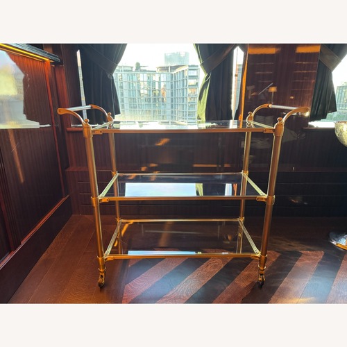 Used Williams Sonoma Beckett Gold Glass Bar Cart for sale on AptDeco