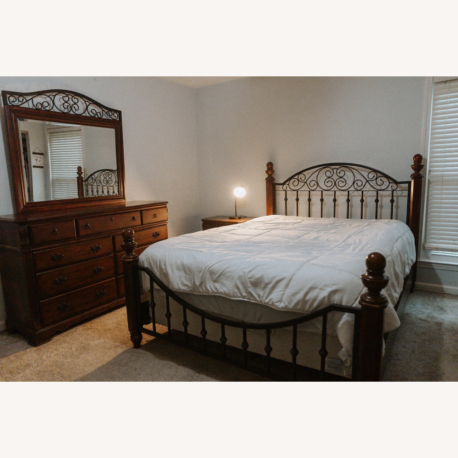 Vintage/Antique Dark Brown Wood Queen Bed - image-0