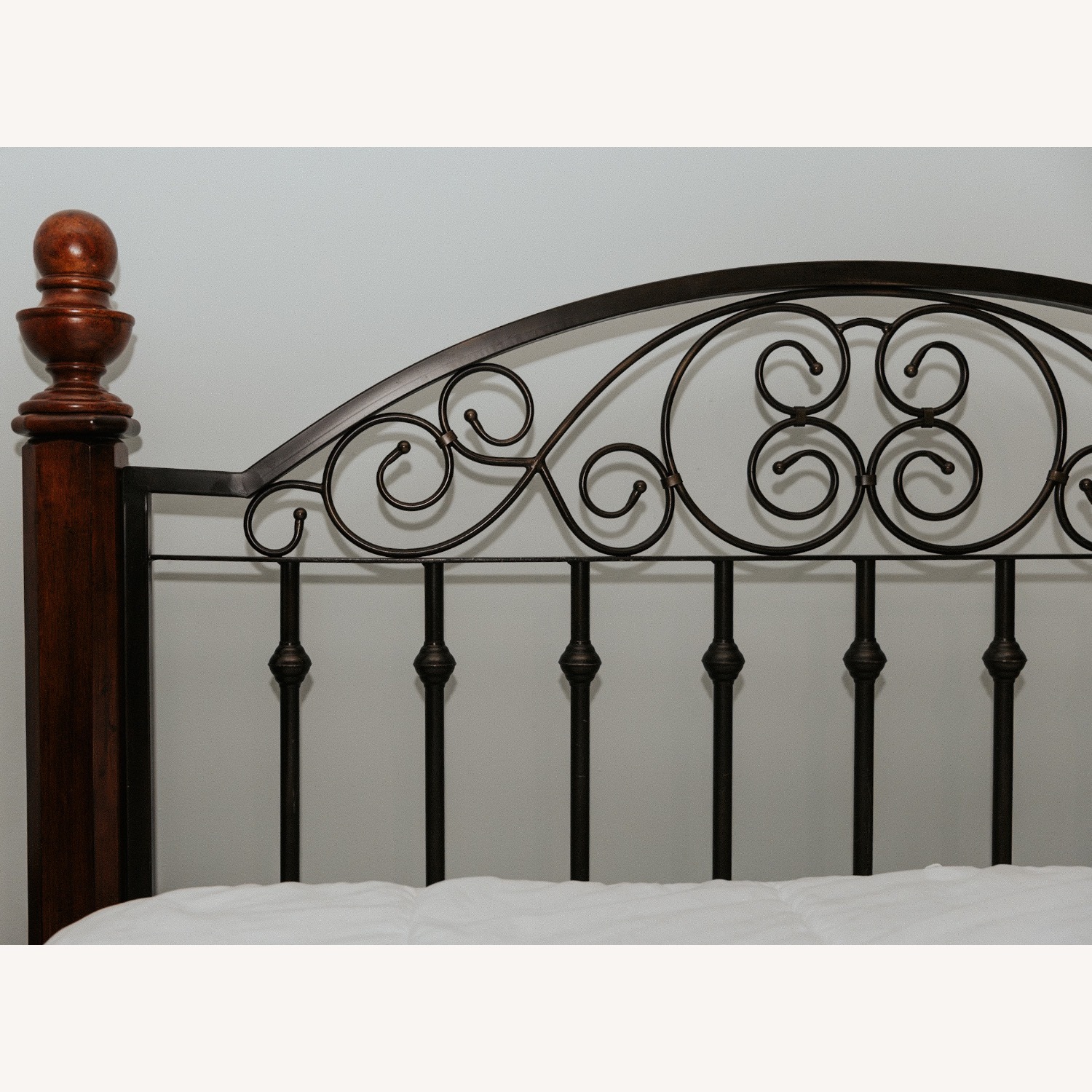 Vintage/Antique Dark Brown Wood Queen Bed - image-1