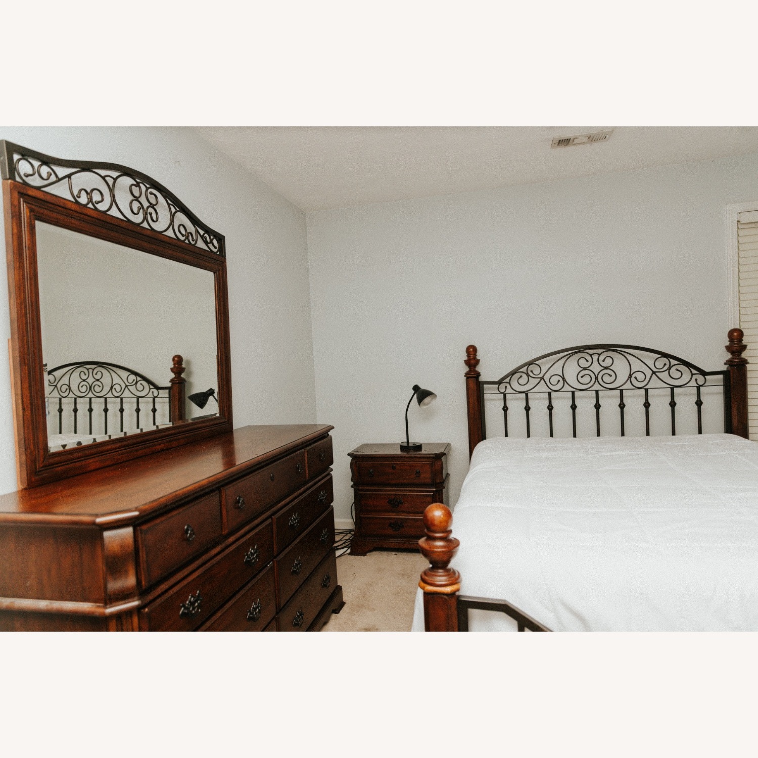 Vintage/Antique Dark Brown Wood Queen Bed - image-2