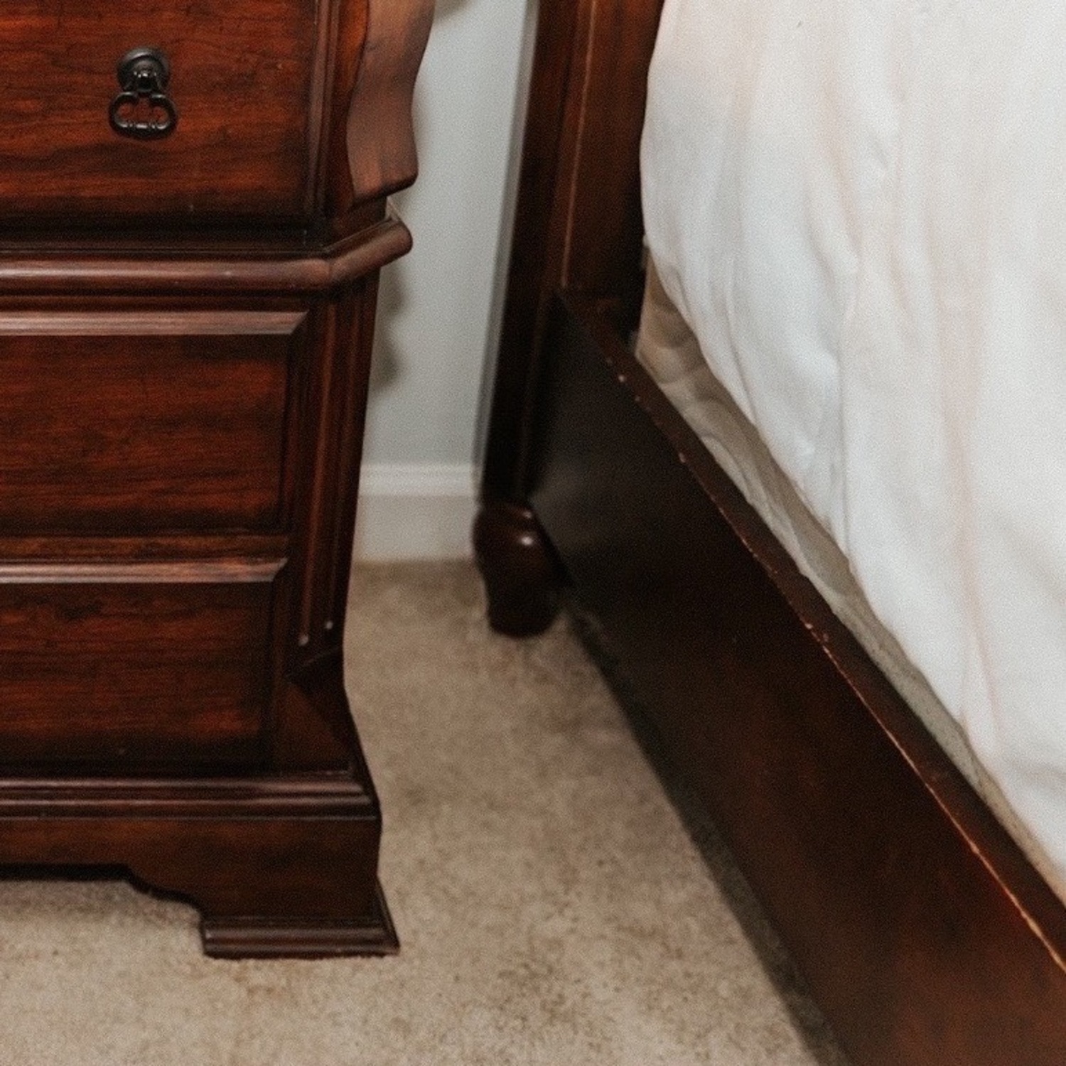 Vintage/Antique Dark Brown Wood Queen Bed - image-3