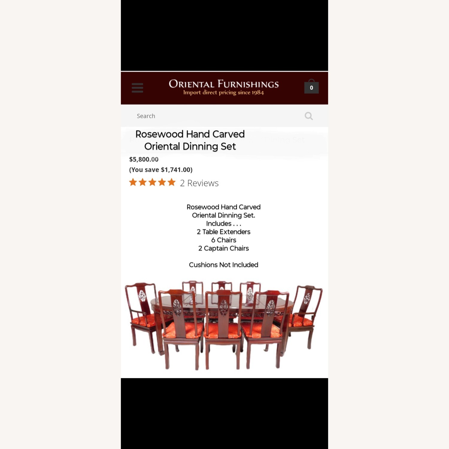 Rosewood Hand Carved Oriental Dinning Set - image-3