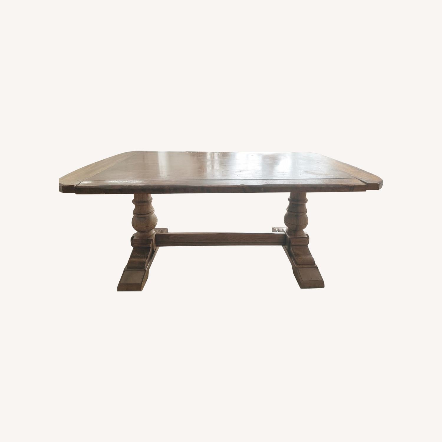 Vintage Solid Red Oak Trestle Dining Table - image-0