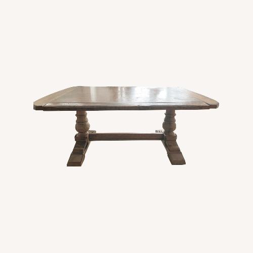 Used Vintage Solid Red Oak Trestle Dining Table for sale on AptDeco