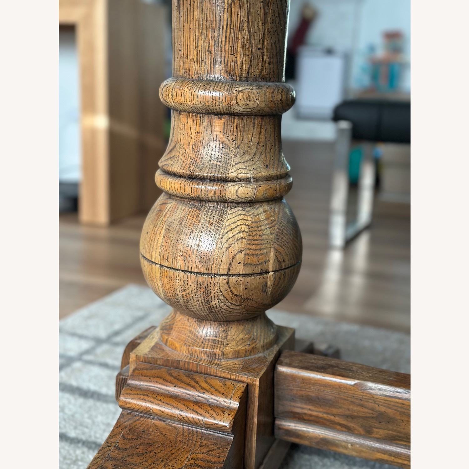 Vintage Solid Red Oak Trestle Dining Table - image-7