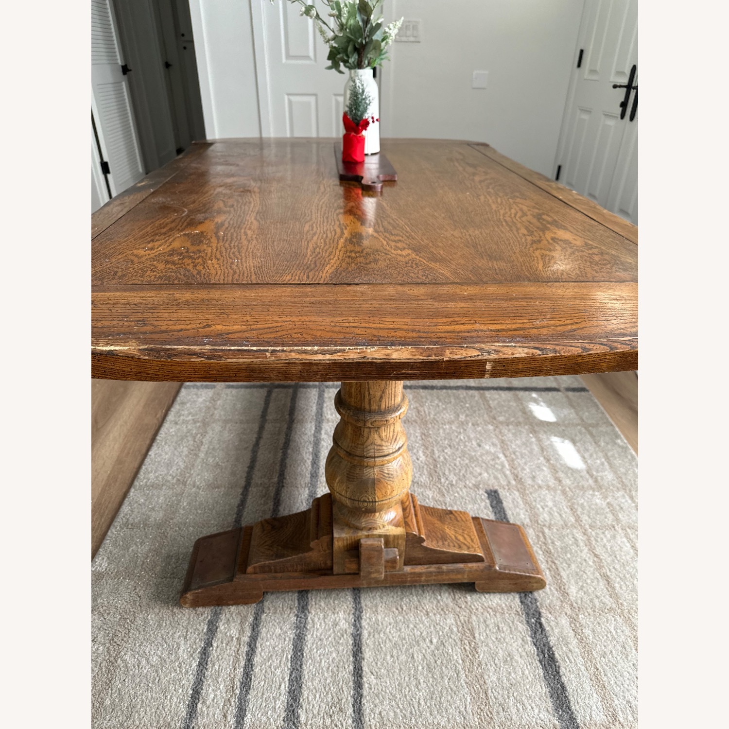 Vintage Solid Red Oak Trestle Dining Table - image-6