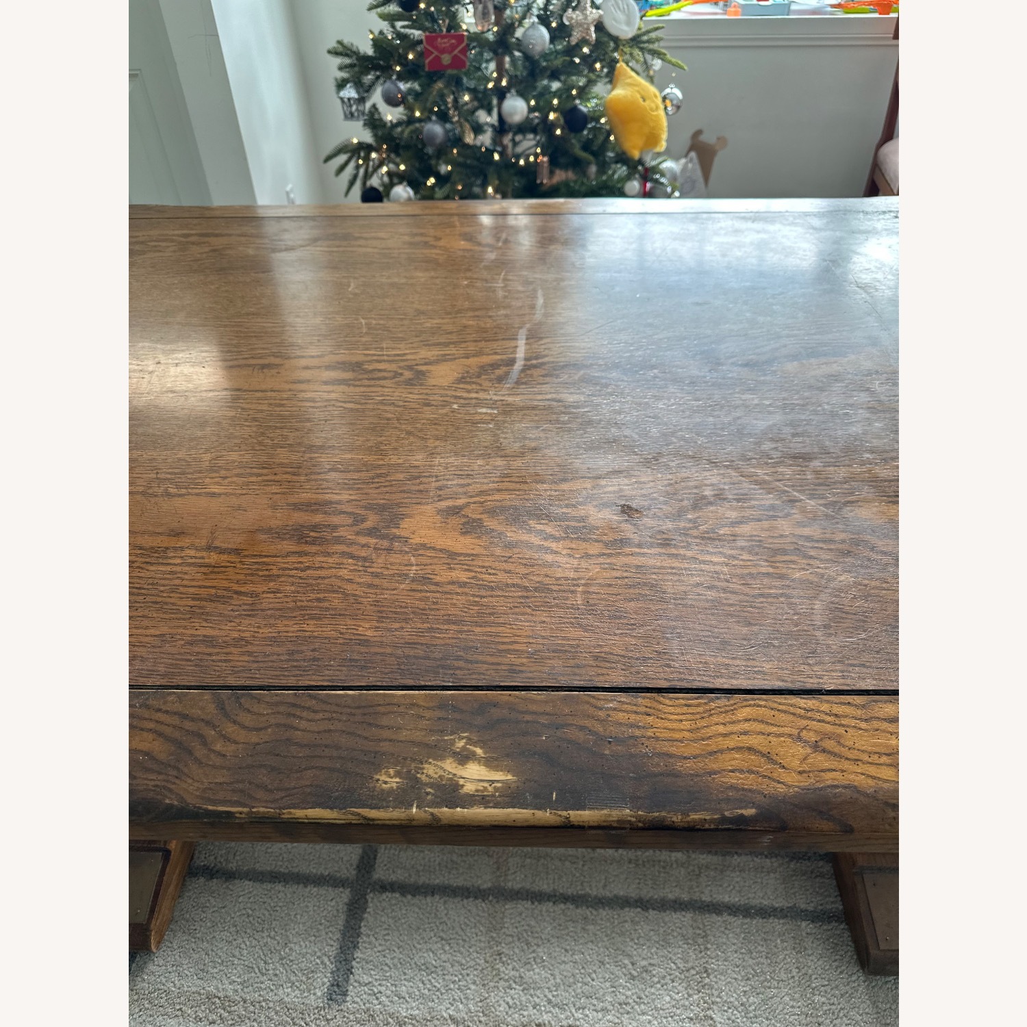 Vintage Solid Red Oak Trestle Dining Table - image-5