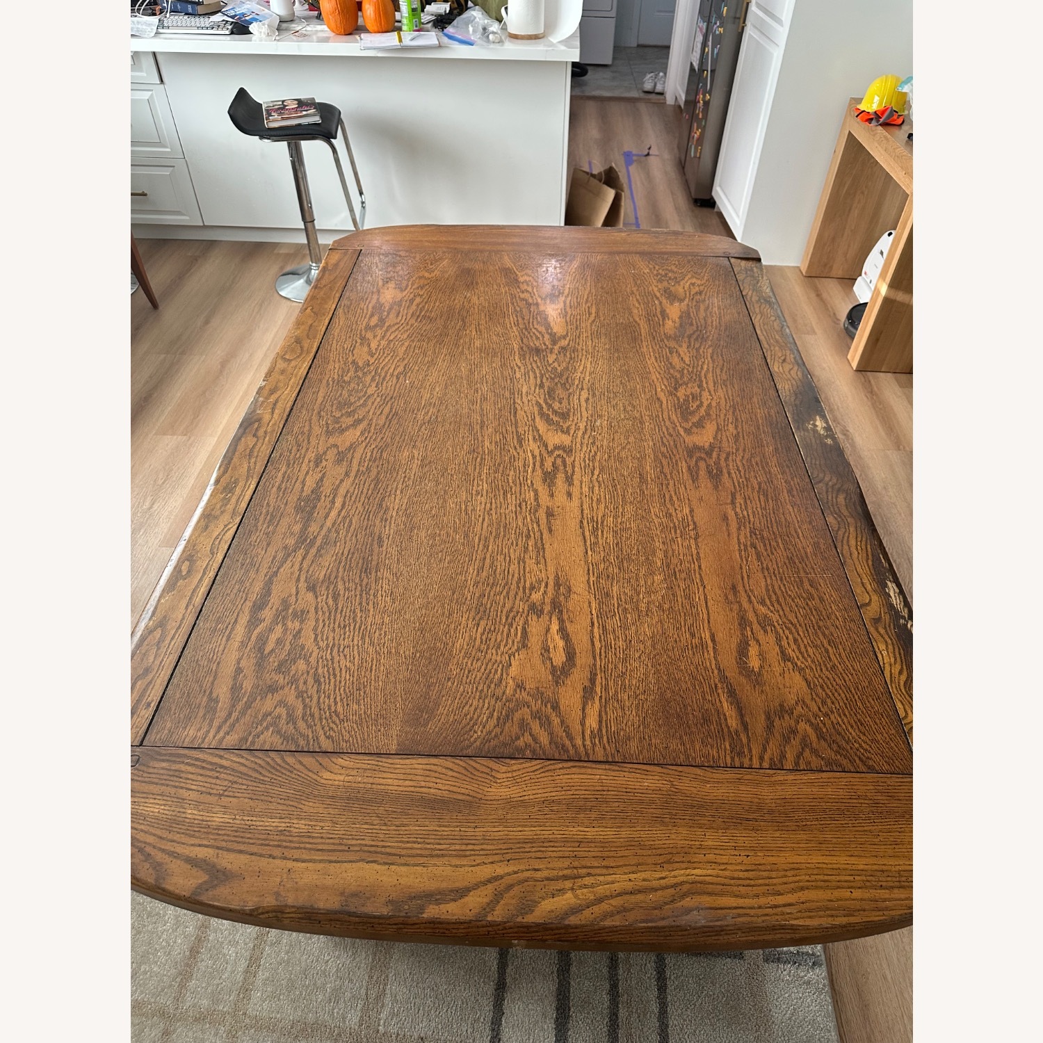 Vintage Solid Red Oak Trestle Dining Table - image-4