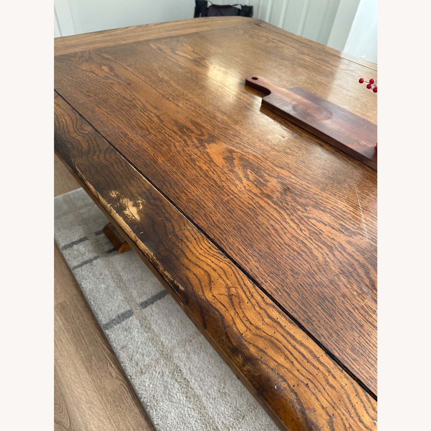 Vintage Solid Red Oak Trestle Dining Table - image-9