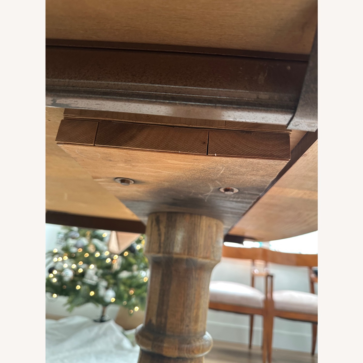 Vintage Solid Red Oak Trestle Dining Table - image-10