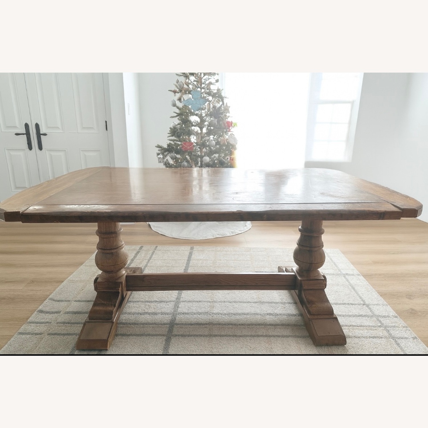 Vintage Solid Red Oak Trestle Dining Table - image-2