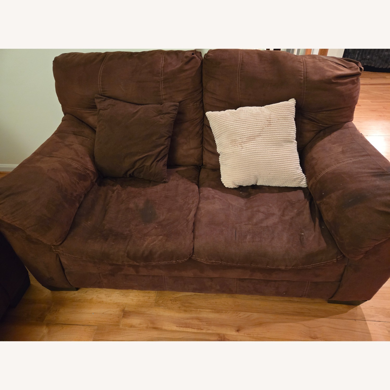 Ashley Furniture Dark Brown Fabric Loveseat - image-2