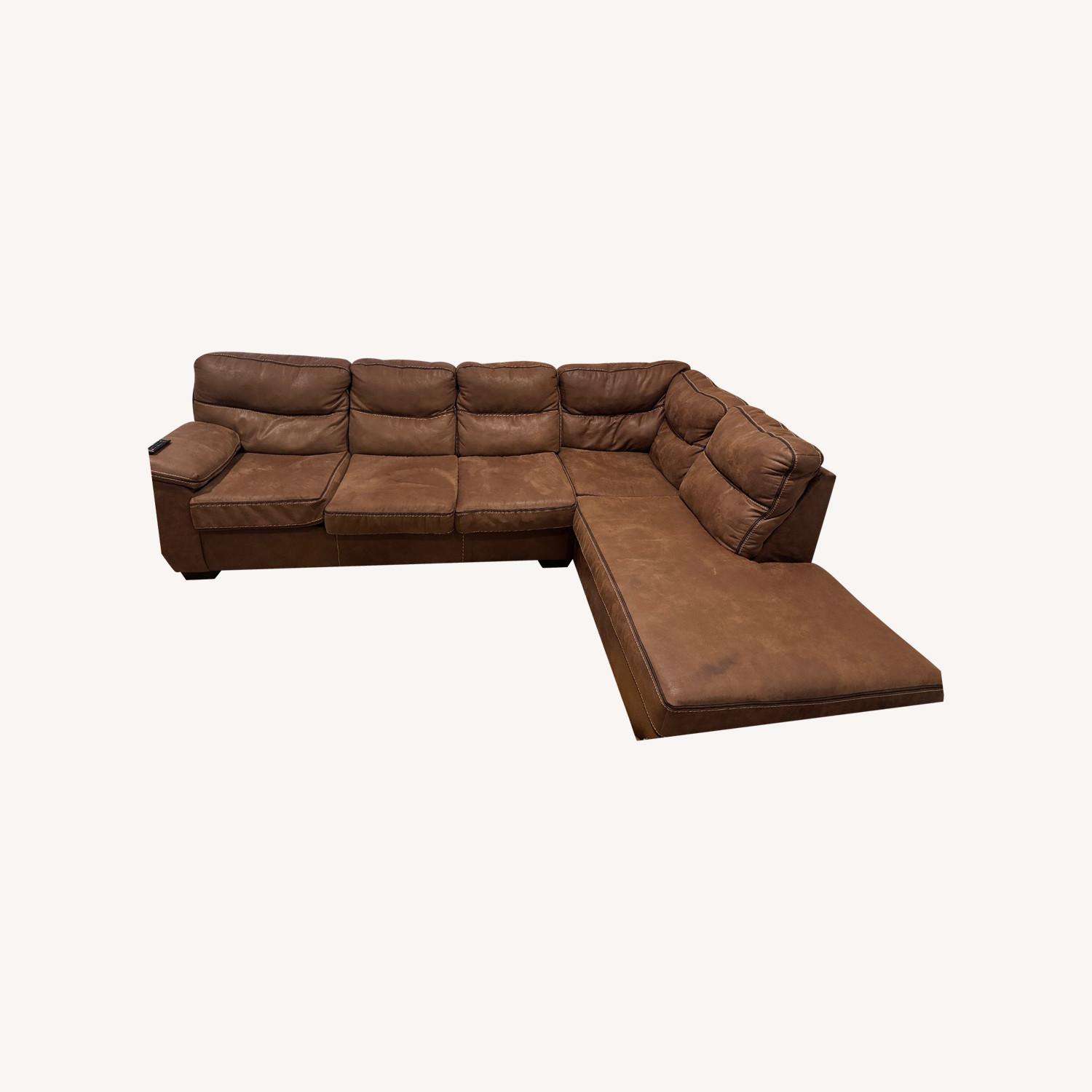 Dark Brown Fabric 2 Piece Sectional - image-0