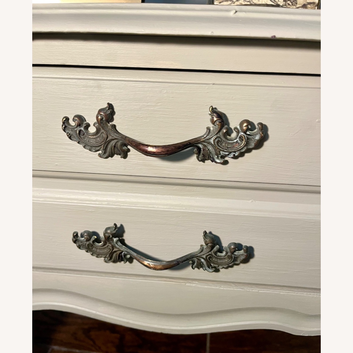 Vintage Light Gray Wood Nightstand - image-9