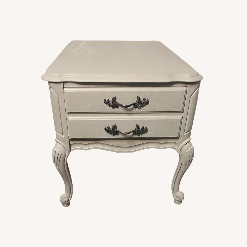 Used Vintage Light Gray Wood Nightstand for sale on AptDeco