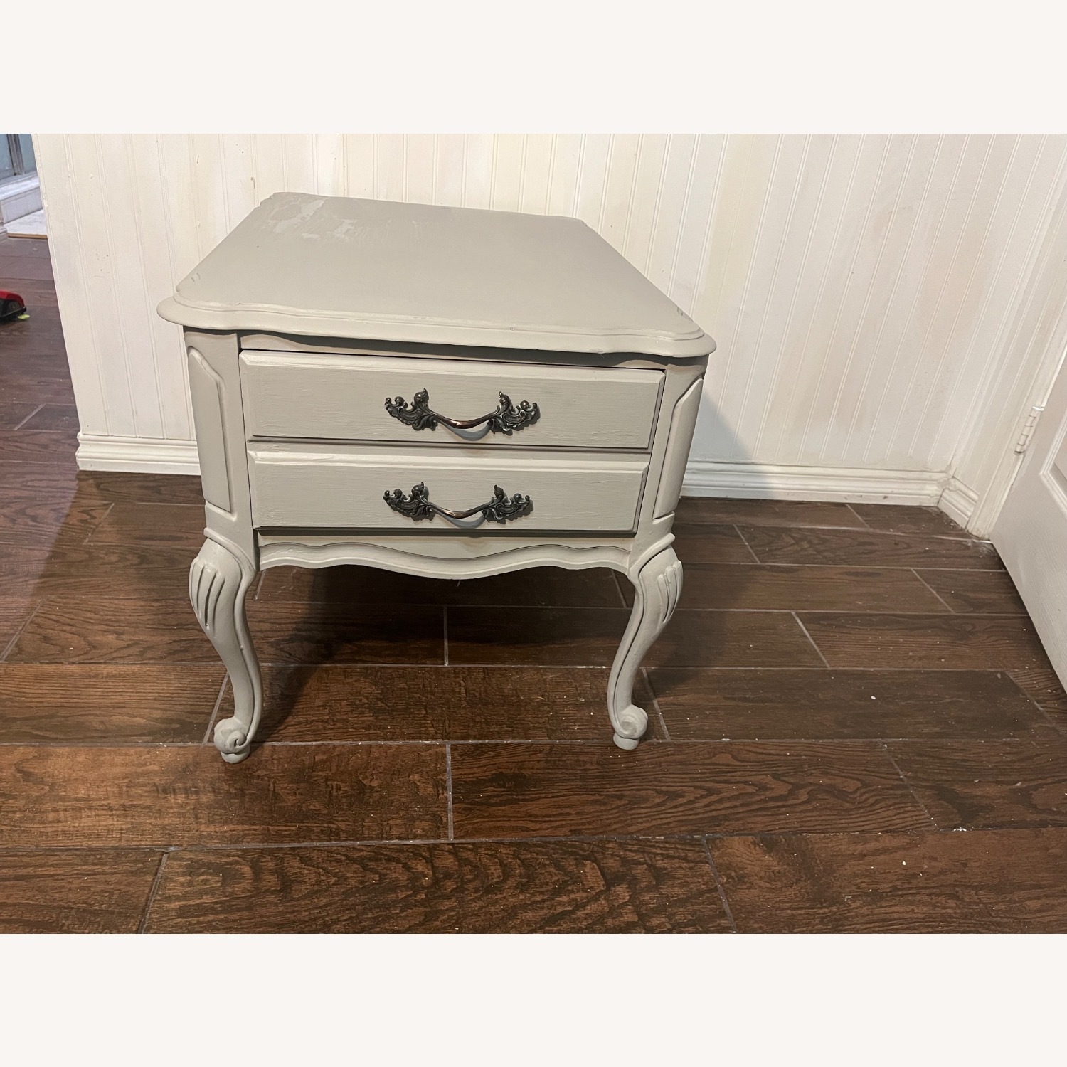 Vintage Light Gray Wood Nightstand - image-1