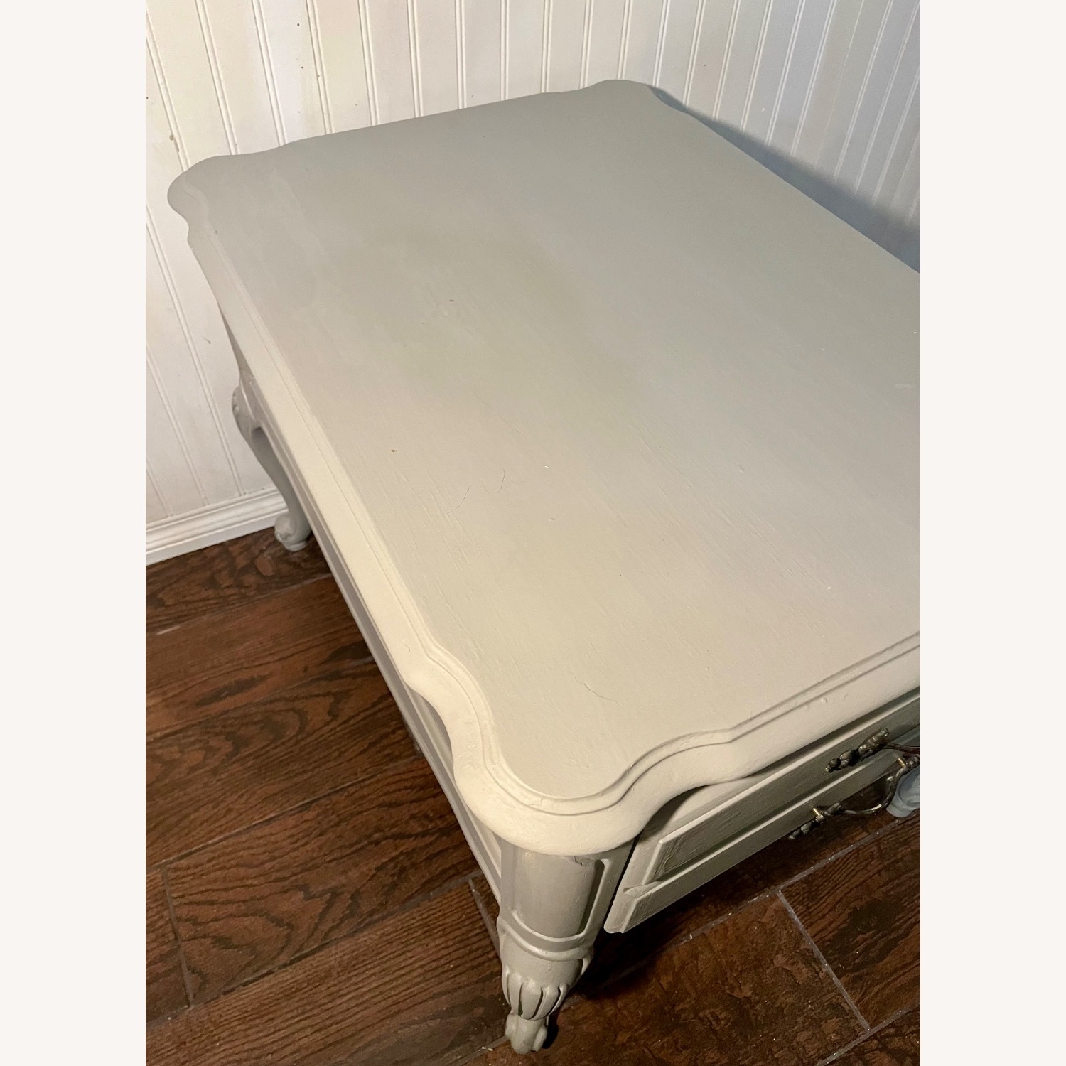 Vintage Light Gray Wood Nightstand - image-8