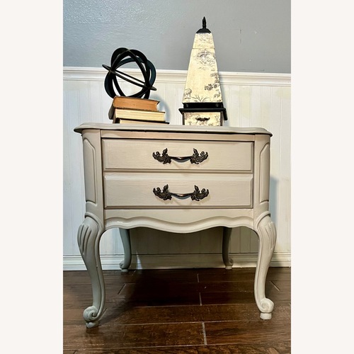 Used Vintage Light Gray Wood Nightstand for sale on AptDeco