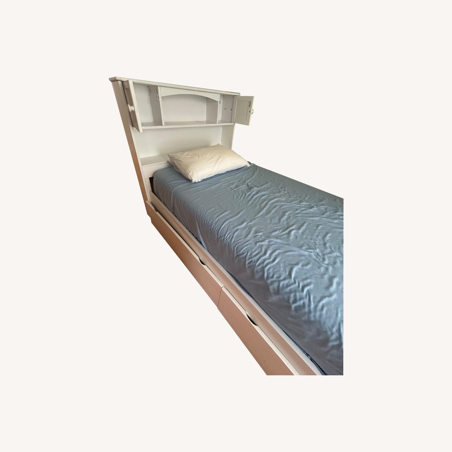 White Wood Veneer Twin Bed - image-0