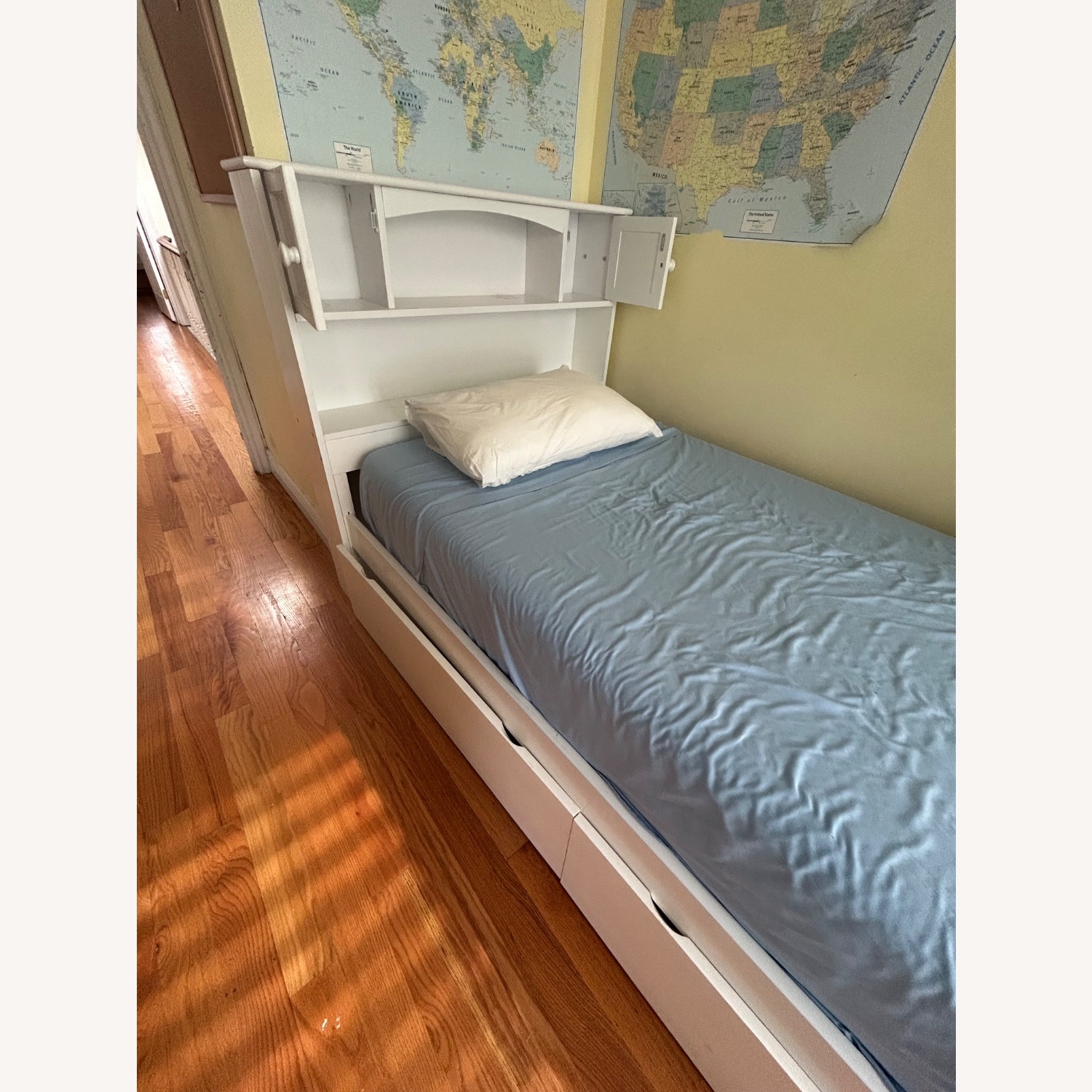 White Wood Veneer Twin Bed - image-1