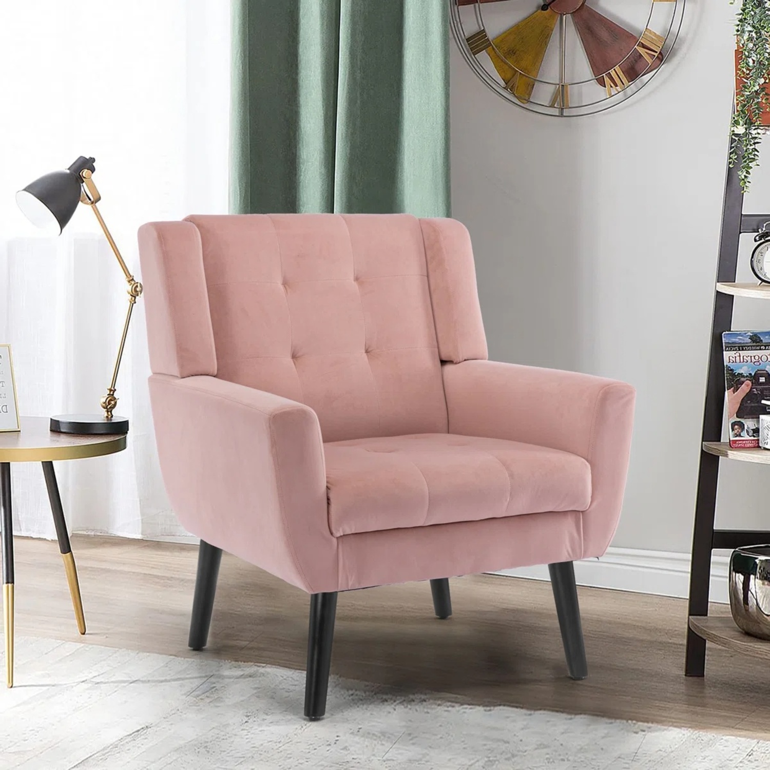 Pink Velvet Tufted Armchair - image-4