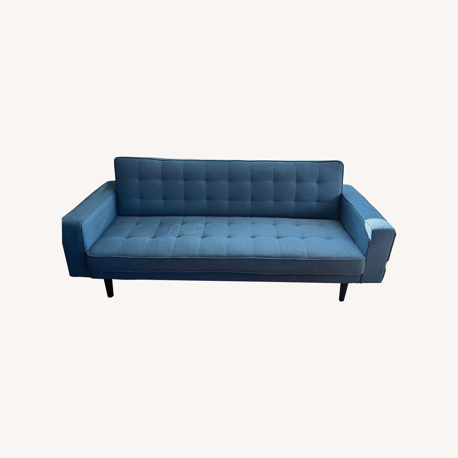 Living Spaces Mid-Century Modern Blue Futon Sofa  - image-0