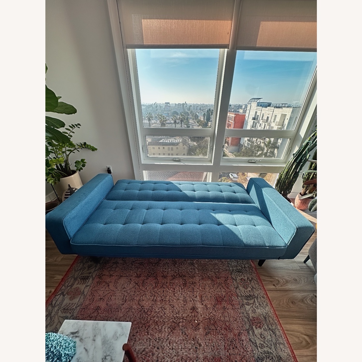 Living Spaces Mid-Century Modern Blue Futon Sofa  - image-4