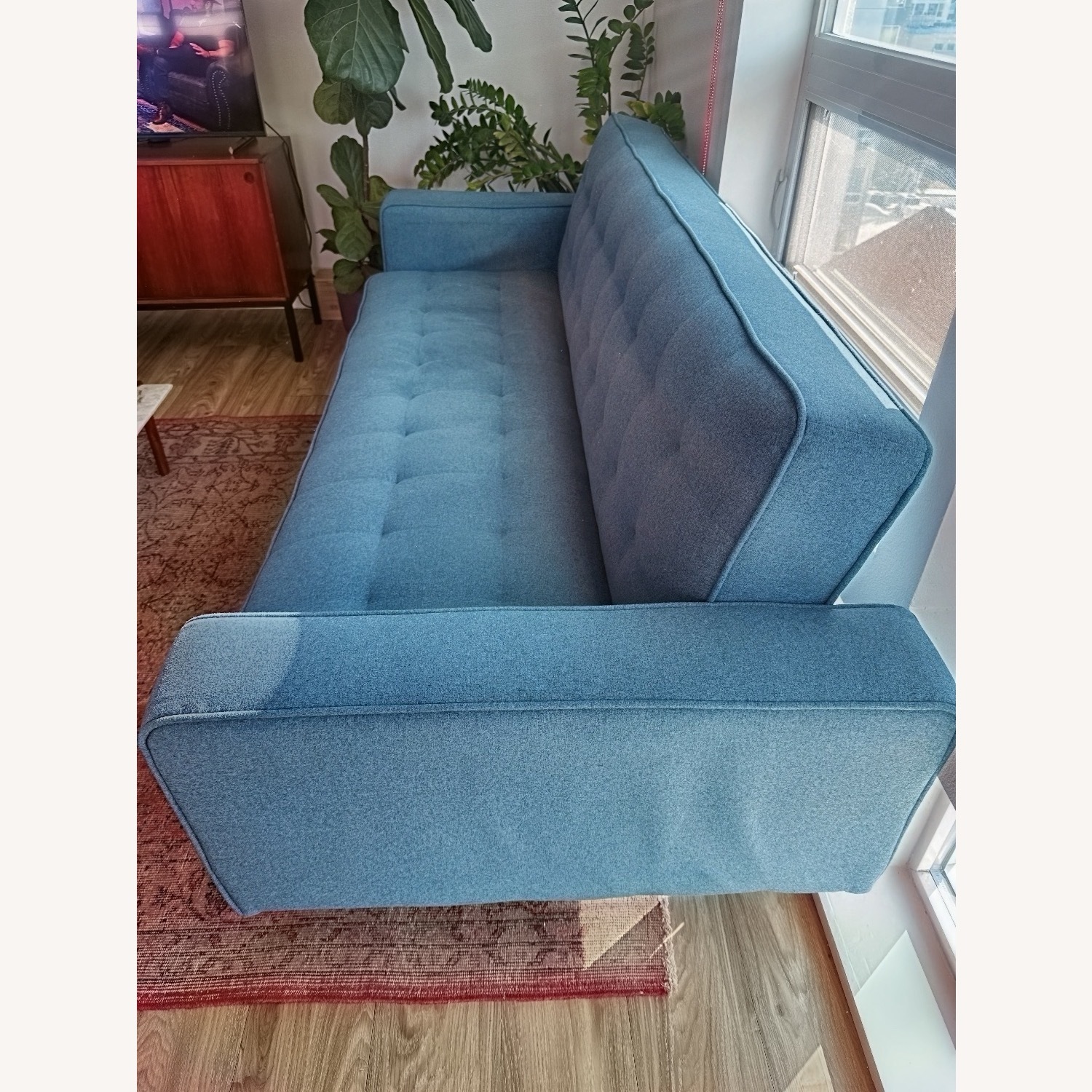 Living Spaces Mid-Century Modern Blue Futon Sofa  - image-3