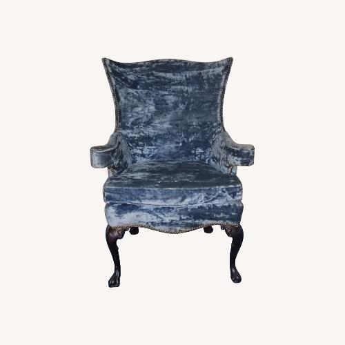 Used Vintage Blue Velvet Wingback Chair Queen Anne Legs for sale on AptDeco