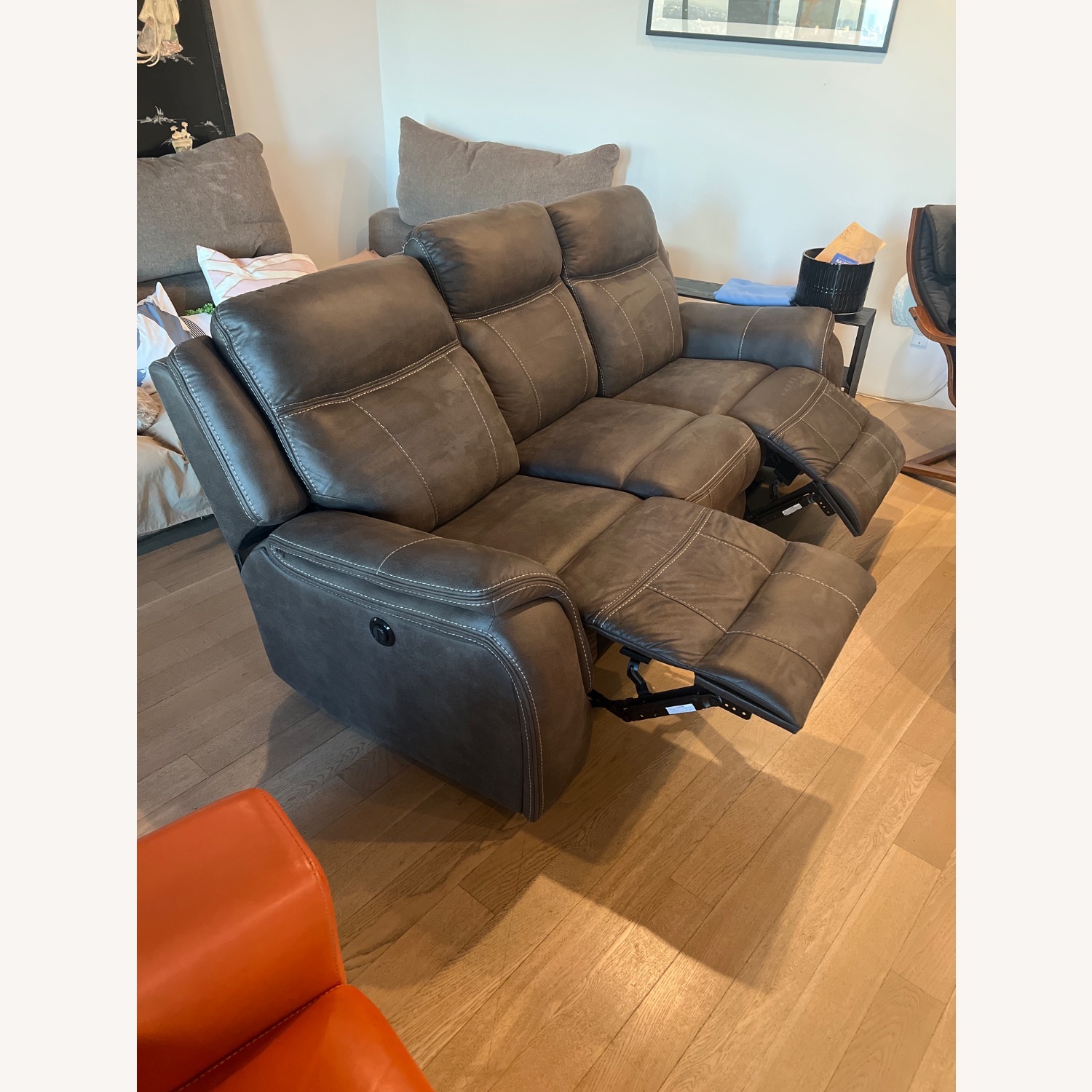 Dark Brown Fabric 3+ Seater Sofa - image-1