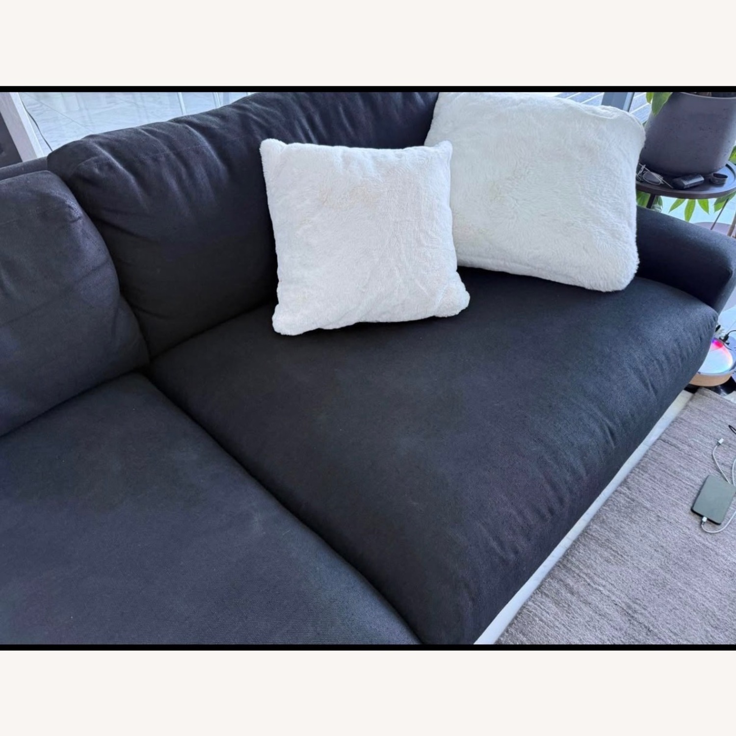 Restoration Hardware Black Linen 2 Seater Sofa - image-3