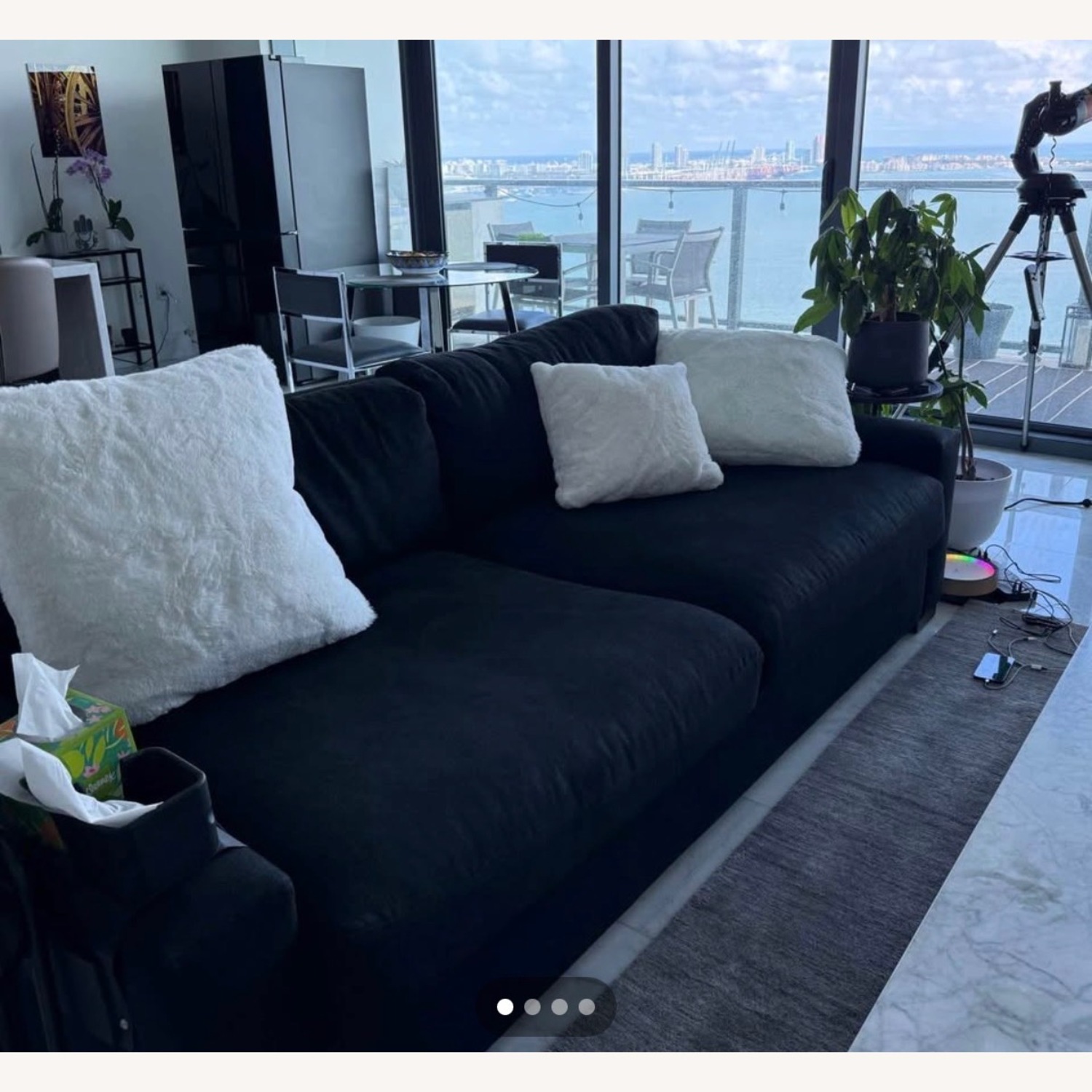 Restoration Hardware Black Linen 2 Seater Sofa - image-1