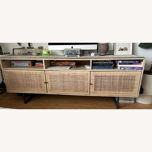 Used Pottery Barn Natural Wood Media Storage for sale on AptDeco