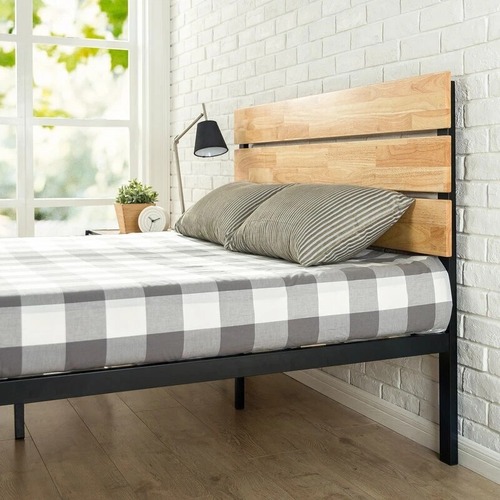 Used Full Wood Bed Frame with Metal Base for sale on AptDeco