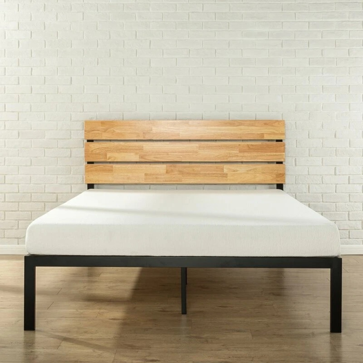 Full Wood Bed Frame with Metal Base - image-1