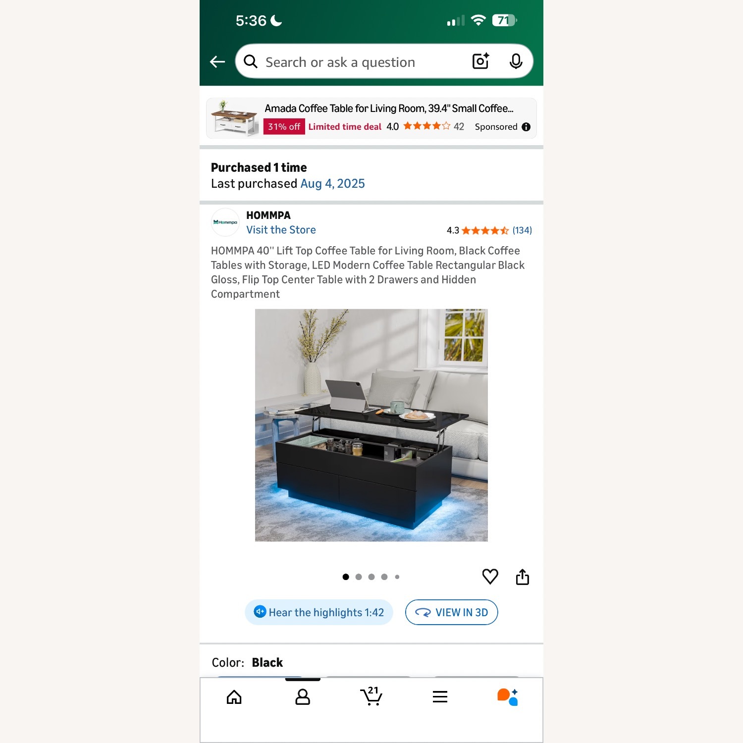 Amazon Black Glass Coffee Table - image-3