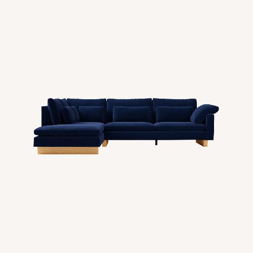Used West Elm Harmony Blue Velvet 2 Piece Sectional for sale on AptDeco