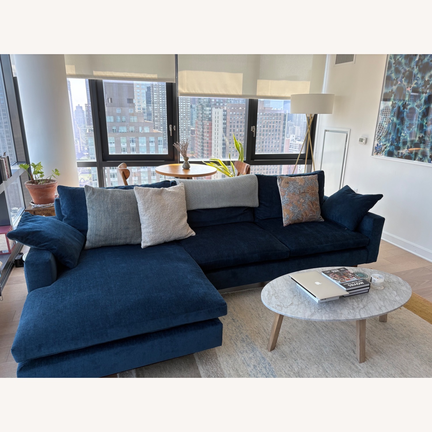 West Elm Harmony Blue Velvet 2 Piece Sectional - image-3