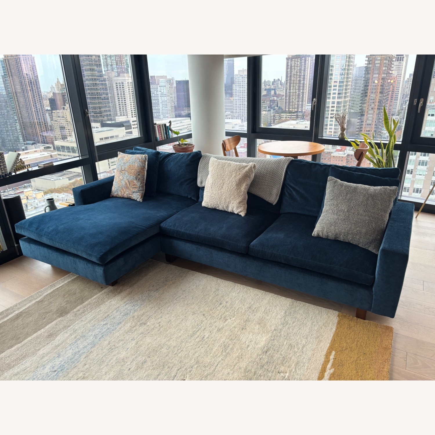 West Elm Harmony Blue Velvet 2 Piece Sectional - image-1
