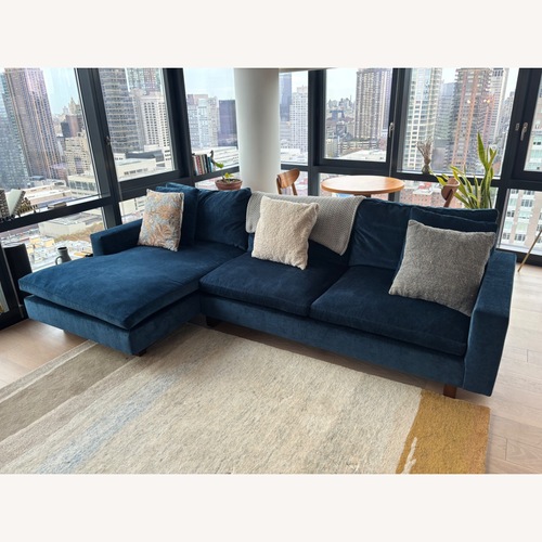 Used West Elm Harmony Blue Velvet 2 Piece Sectional for sale on AptDeco