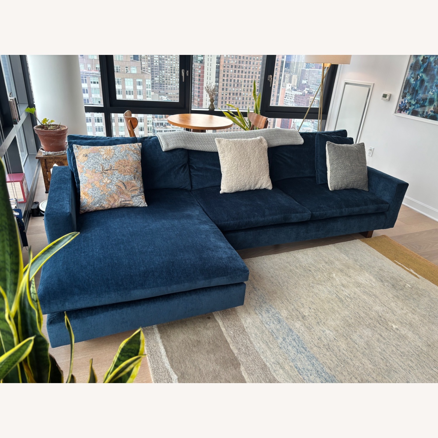 West Elm Harmony Blue Velvet 2 Piece Sectional - image-2
