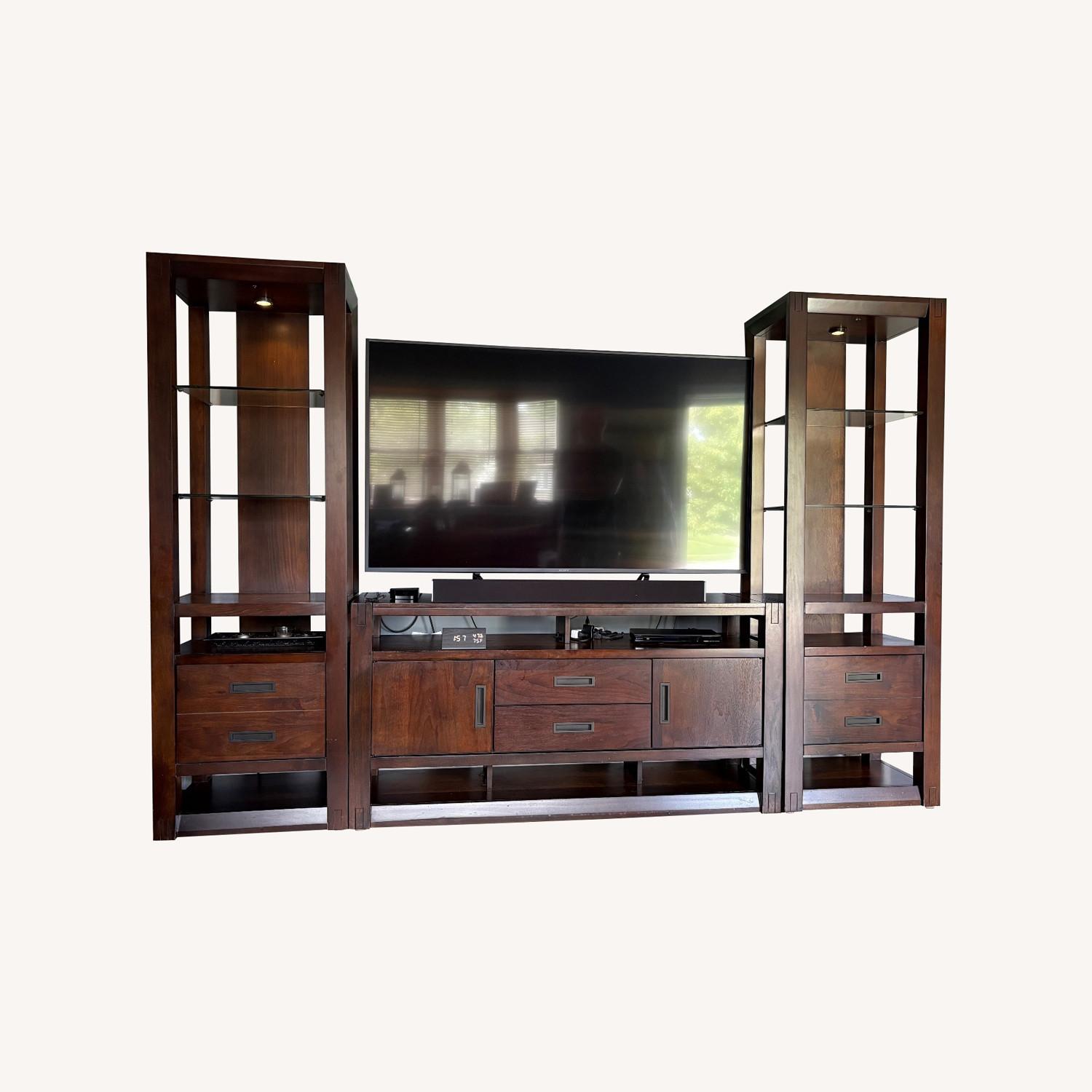 Raymour & Flanigan Dark Brown Wood Media Storage - image-0