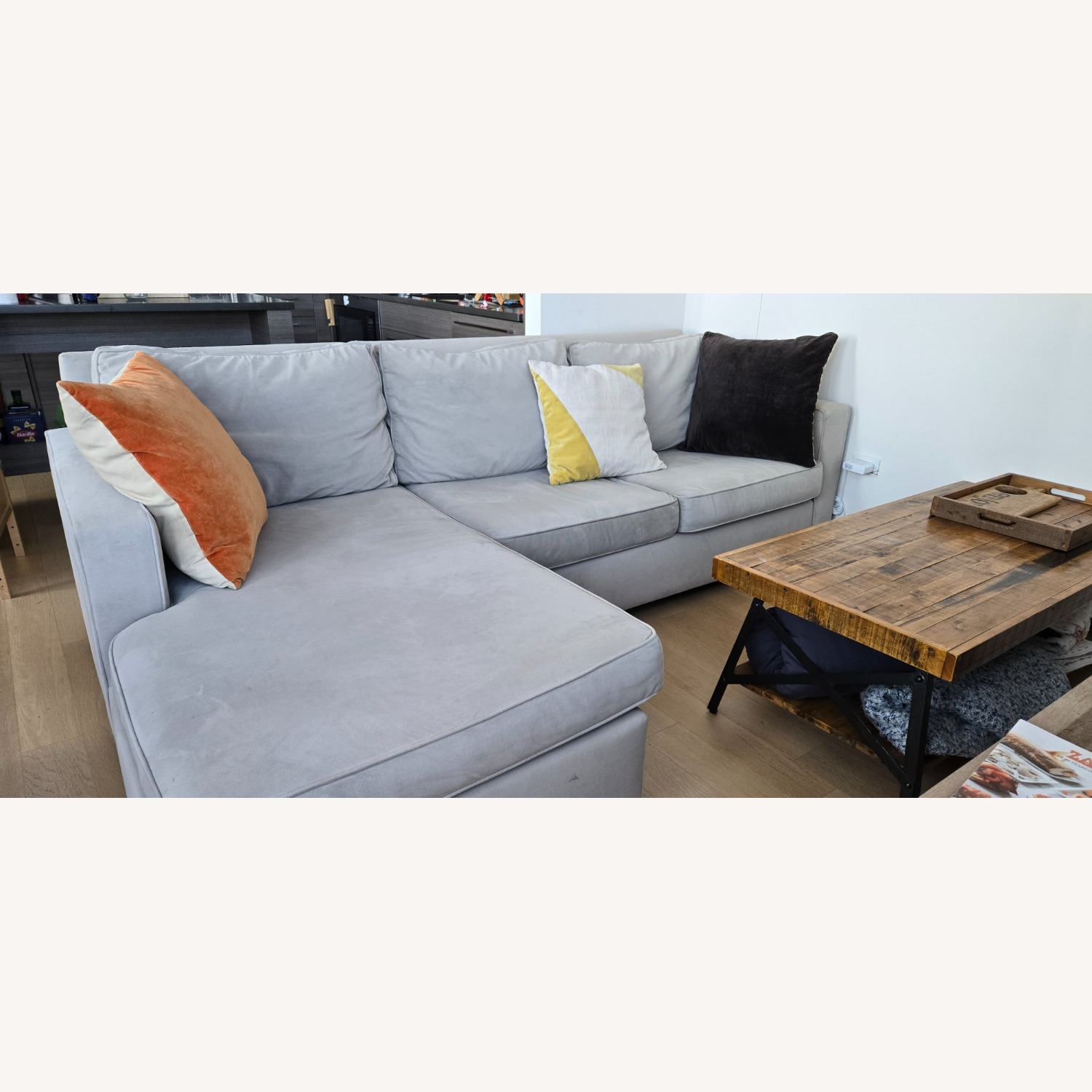 West Elm Henry Stone Velvet 2 Piece Sectional - image-1