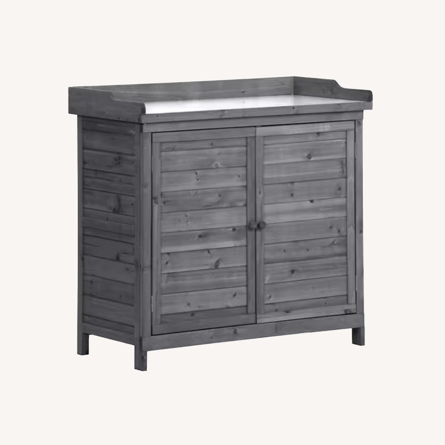 Light Gray Wood Outdoors Storage or Potting Bench - image-0