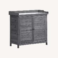 Light Gray Wood Outdoors Storage or Potting Bench