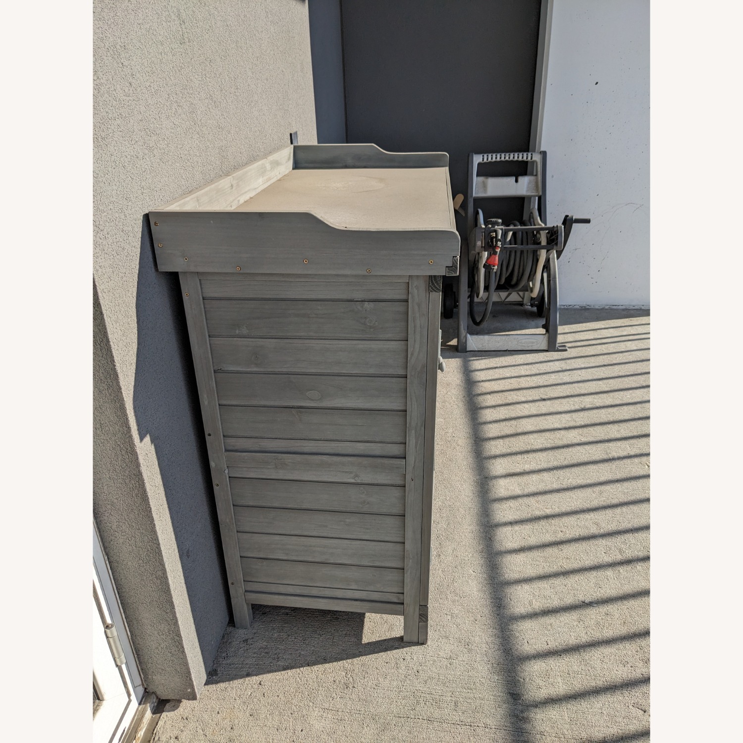 Light Gray Wood Outdoors Storage or Potting Bench - image-3