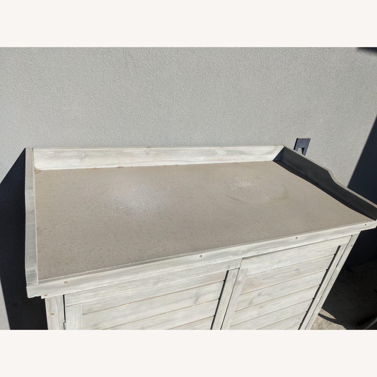 Light Gray Wood Outdoors Storage or Potting Bench - image-5